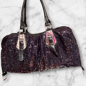 Black sequin faux leather bag